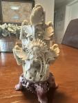 8” Chinese Soapstone Chrysanthemum Flower Sculpture