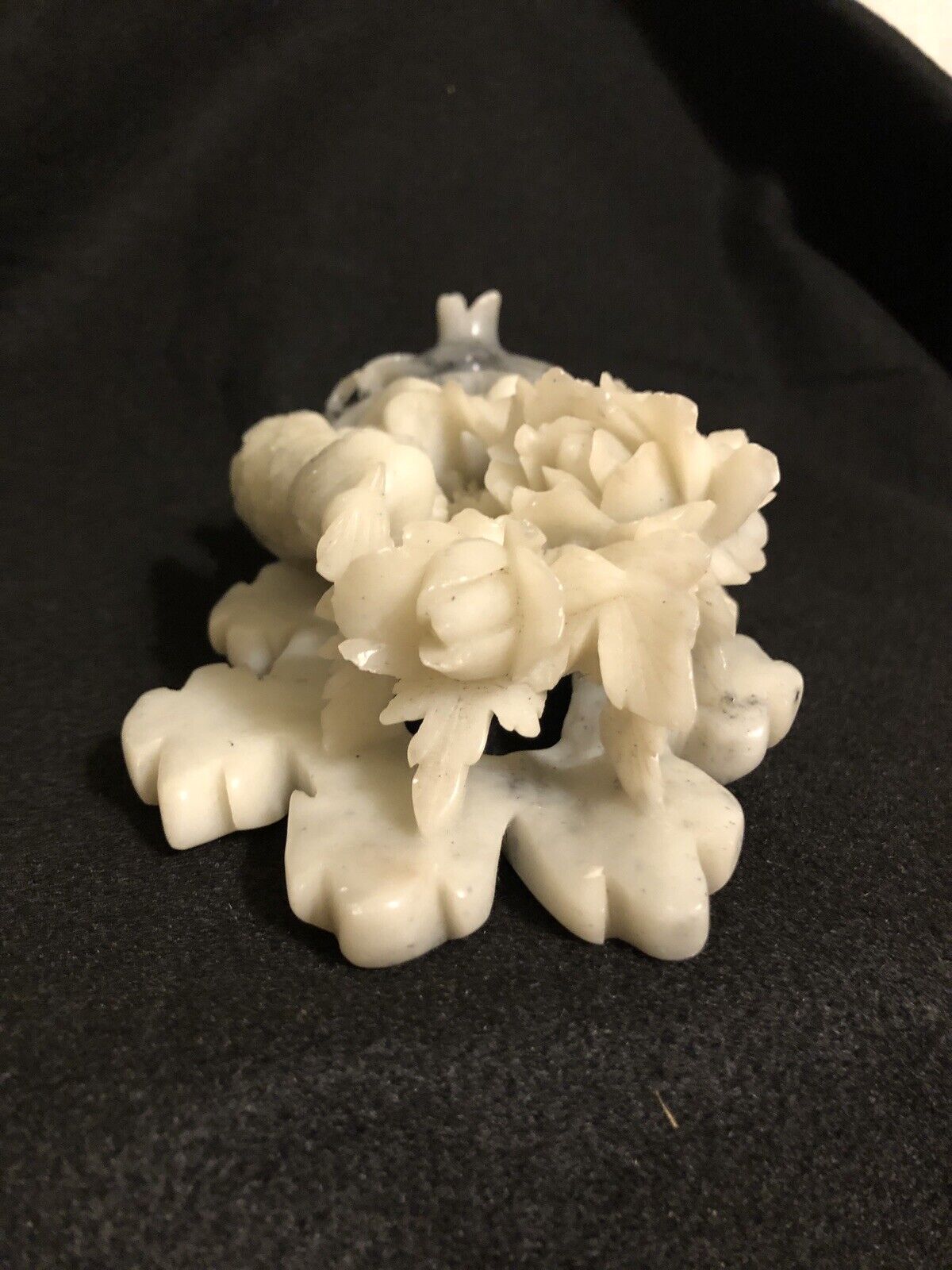 Chinese Soapstone Carving: Lotus Flowers & Peacock Sculpture