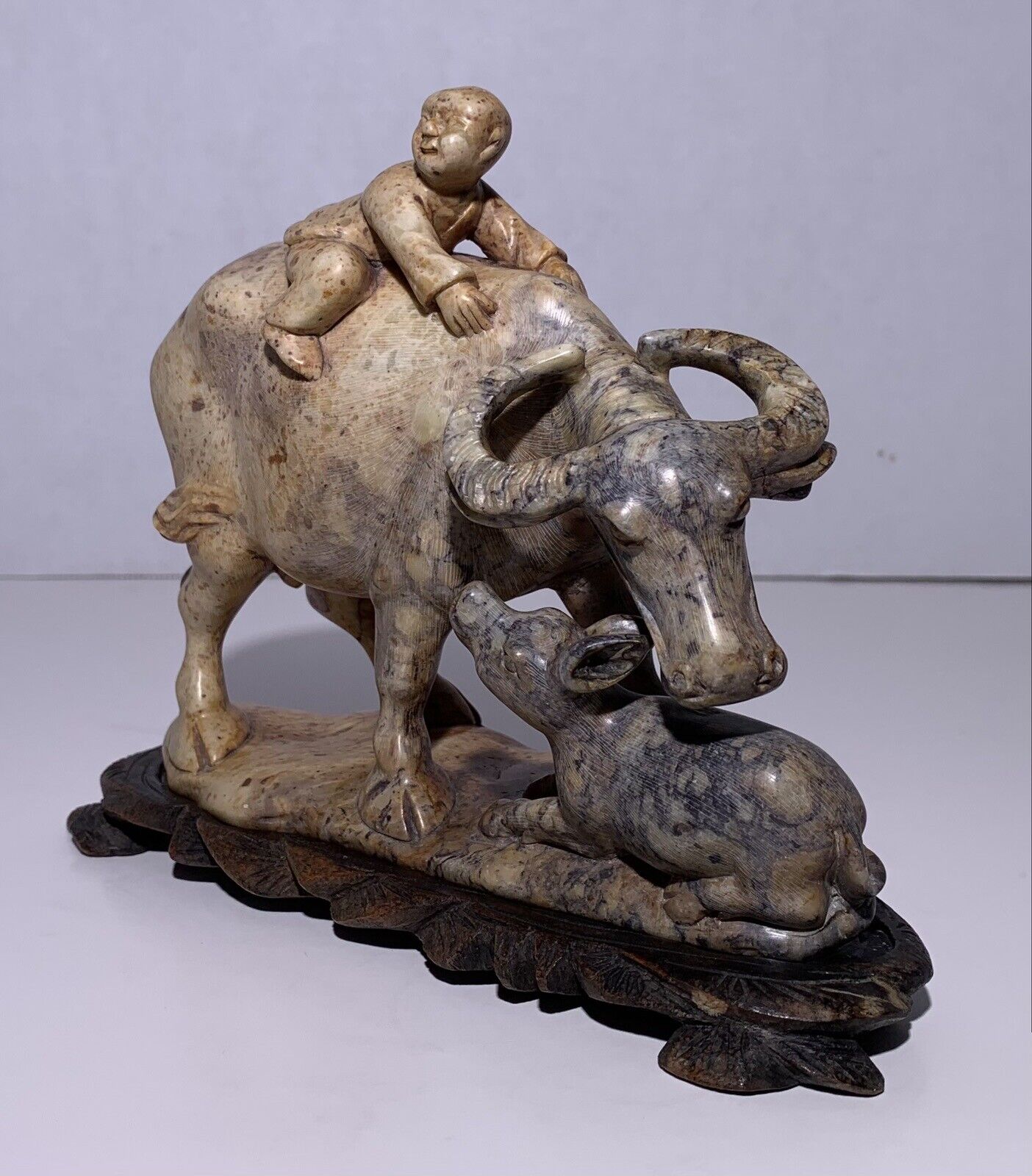 Qing Chinese Soapstone Carving - Boy with Water Buffalo