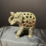Hand-Carved Vintage Soapstone Elephant with Baby