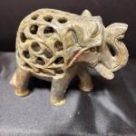 Hand-Carved Vintage Soapstone Elephant with Baby