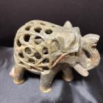 Hand-Carved Vintage Soapstone Elephant with Baby