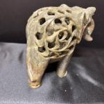Hand-Carved Vintage Soapstone Elephant with Baby