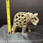 Hand-Carved Vintage Soapstone Elephant with Baby