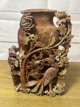 Vintage Chinese Soapstone Vase with Flower and Bird