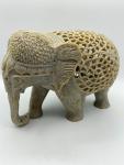 Elephant and Baby Soapstone Carving Statue