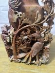 Vintage Chinese Soapstone Vase with Flower and Bird
