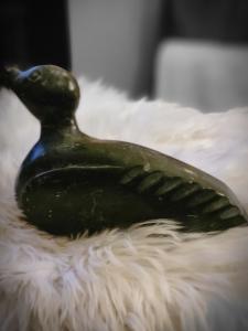 Hand Carved Soapstone Duck Sculpture with Signature