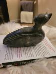 Hand Carved Soapstone Duck Sculpture with Signature