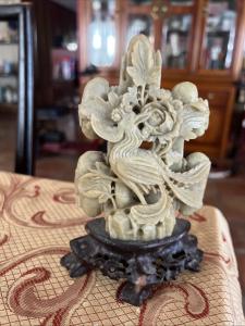 Vintage Chinese Soapstone Floral Figurine 4.25"x2.75