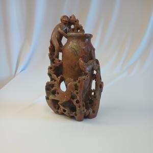 Chinese Soapstone Vase with Animal and Floral Design