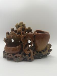 Hand-Carved Chinese Soapstone Mountain Village Sculpture