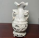 Antique Chinese Soapstone Vase with Foo Dogs
