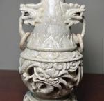 Antique Chinese Soapstone Vase with Foo Dogs