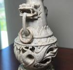Antique Chinese Soapstone Vase with Foo Dogs