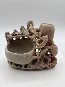 Floral Carved Soapstone Vase - Vintage Style