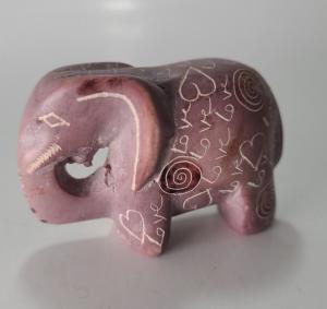 Pink Soapstone Elephant Mini Figure "LOVE" 1.5" x 2.25
