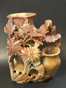 Chinese Soapstone Double Vase Flower Sculpture