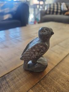 Signed Grey Soapstone Bird Carving from Inuit Artisan
