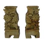 Pair of Hand-Carved Chinese Soapstone Flower Vases