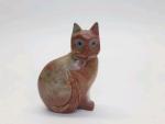 Kenya Soapstone Cat Figurine with Blue Eyes 2.5”