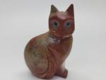 Kenya Soapstone Cat Figurine with Blue Eyes 2.5”