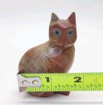 Kenya Soapstone Cat Figurine with Blue Eyes 2.5”