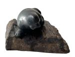 Inuit Soapstone Seal Carving on Wood Base