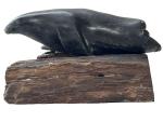 Inuit Soapstone Seal Carving on Wood Base
