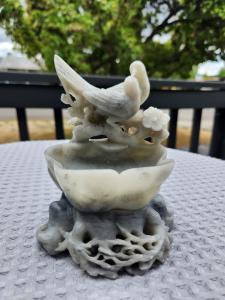 Gray Bird and Flower Soapstone Figurine Dish