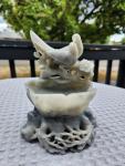 Gray Bird and Flower Soapstone Figurine Dish