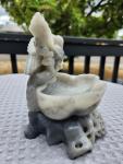 Gray Bird and Flower Soapstone Figurine Dish