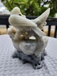Gray Bird and Flower Soapstone Figurine Dish
