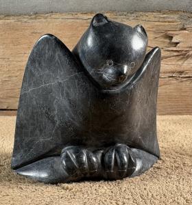 Eskimo Soapstone Bat Carving - 4" x 4