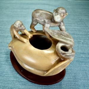 Hand-Carved Vintage Soapstone Monkey Incense Burner