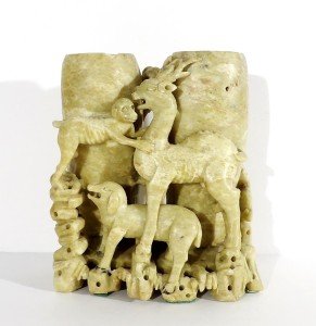 Hand-Carved Chinese Soapstone Double Vase Decor