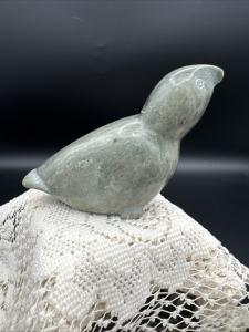 Vintage Signed Green Soapstone Bird Carving