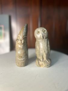 Tikluk Signed Inuit Soapstone Owl and Face Set