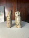 Tikluk Signed Inuit Soapstone Owl and Face Set