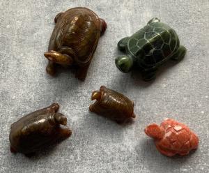 Set of 5 Carved Soapstone Tortoise Figurines