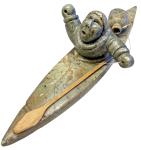 Green Soapstone Inuit Kayak Hunter Sculpture