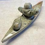 Green Soapstone Inuit Kayak Hunter Sculpture