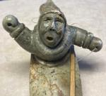 Green Soapstone Inuit Kayak Hunter Sculpture