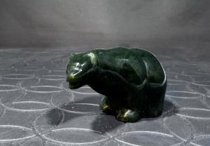 Green Soapstone Bear Figurine - Hand-Carved 2”