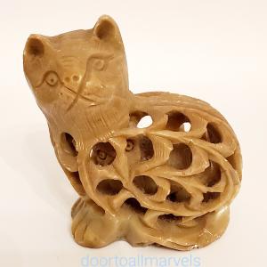 Cat Figurine Soapstone Carving with Baby