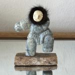 Inuit Soapstone Carving Featuring Real Fur