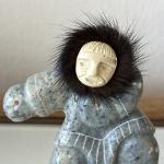 Inuit Soapstone Carving Featuring Real Fur