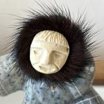 Inuit Soapstone Carving Featuring Real Fur
