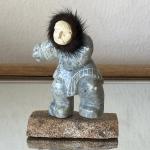 Inuit Soapstone Carving Featuring Real Fur