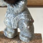 Inuit Soapstone Carving Featuring Real Fur